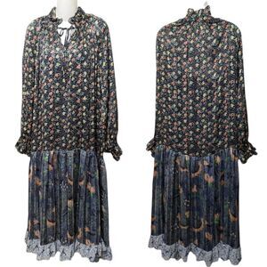 NWT CODE x MODE Floral Prairie Drop Waist Modest Maxi Dress L